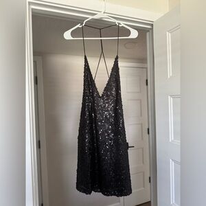 Motel Black Sequin Halter Mini Dress